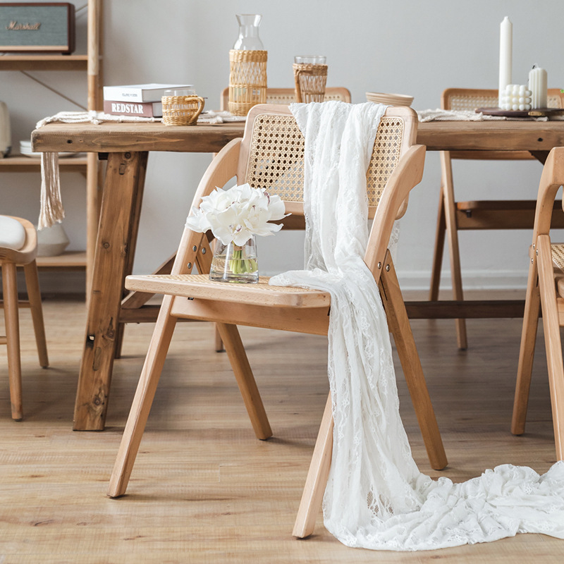 Nordic ins moderno simple estilo japonés y coreano restaurante leche tienda de té cafetería hogar madera maciza ratán plegable Silla de comedor