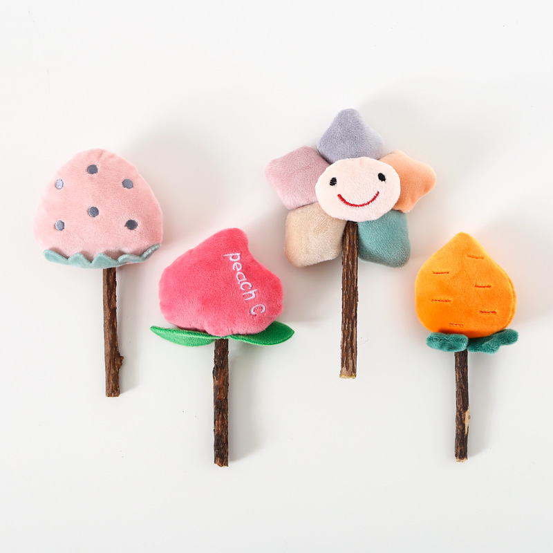 Comercio exterior gato mascota Polygonum multiflorum palo felpa molar Lollipop diente limpieza palo fresa flor melocotón juguete interactivo