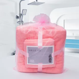 厂家批发高密珊瑚绒毛巾浴巾子母套纱袋装柔软吸水速干礼品towels