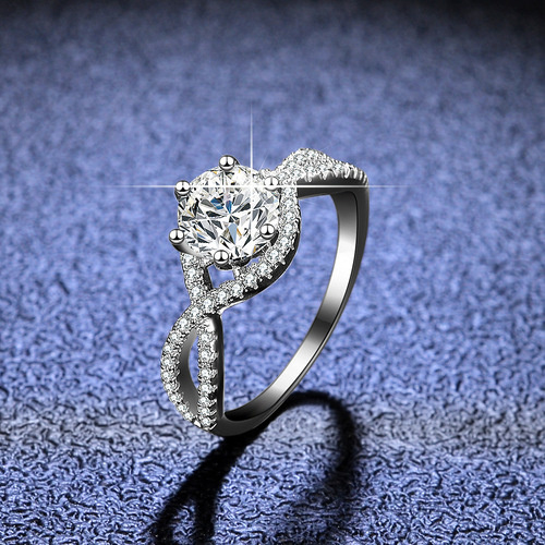 S925 Pure Silver Ring, Moissanite Ring, High-end Women's Ring, Hollow Design, Six-claw Classic Engagement Ring, Live Streaming