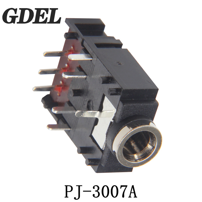 3.5mm耳机插座PJ-3007A插件卧式金属头八脚多功能音频插座铜头