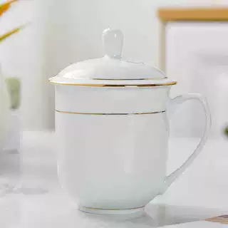 景德镇陶瓷办公杯茶杯水杯办公家用茶杯带盖商务会议杯LOGO可定制