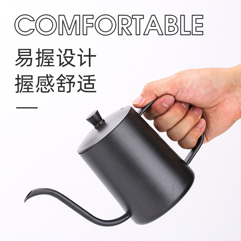 304 Stainless Steel Fine Mouth Hand Pot 600ml Thickened Mini Long Mouth Fine Mouth Dripping Coffee Ear Pot with Lid