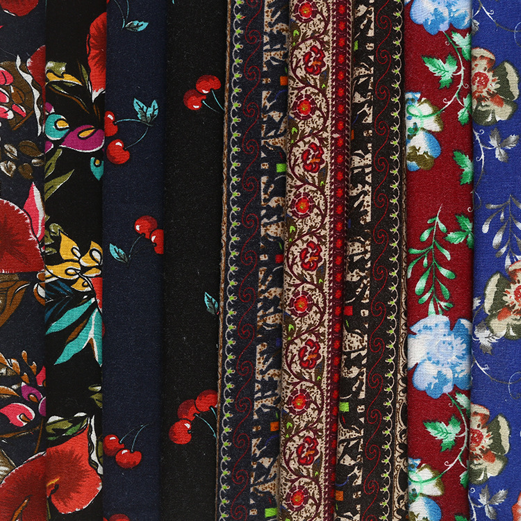 厂家现货批发平纹印花面料 秋冬磨毛棉类印花布 服装布料色卡免费