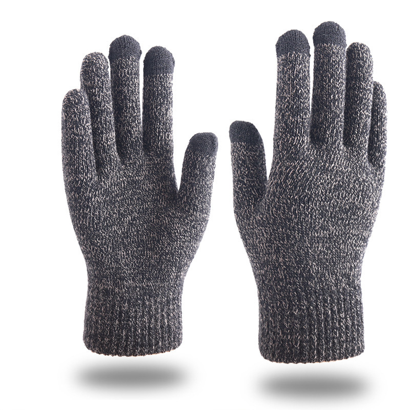 Guantes de punto de invierno transfronterizos hombres y mujeres estilo coreano cálido forrado de lana gruesa dedo completo pantalla táctil guantes de color mezclado