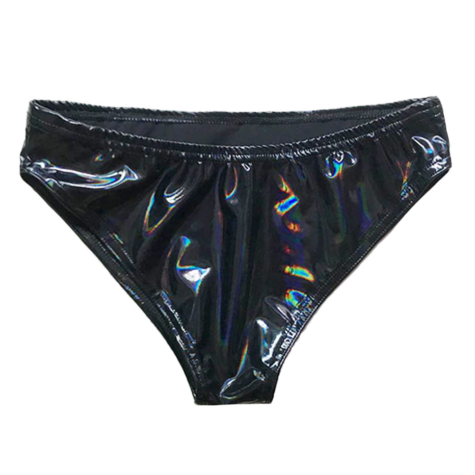 Sexy brillante PU anti-exposición pantalones de cuero de las mujeres ropa interior de cuero brillante de las mujeres pole dance discoteca rendimiento triángulo ropa interior cadera
