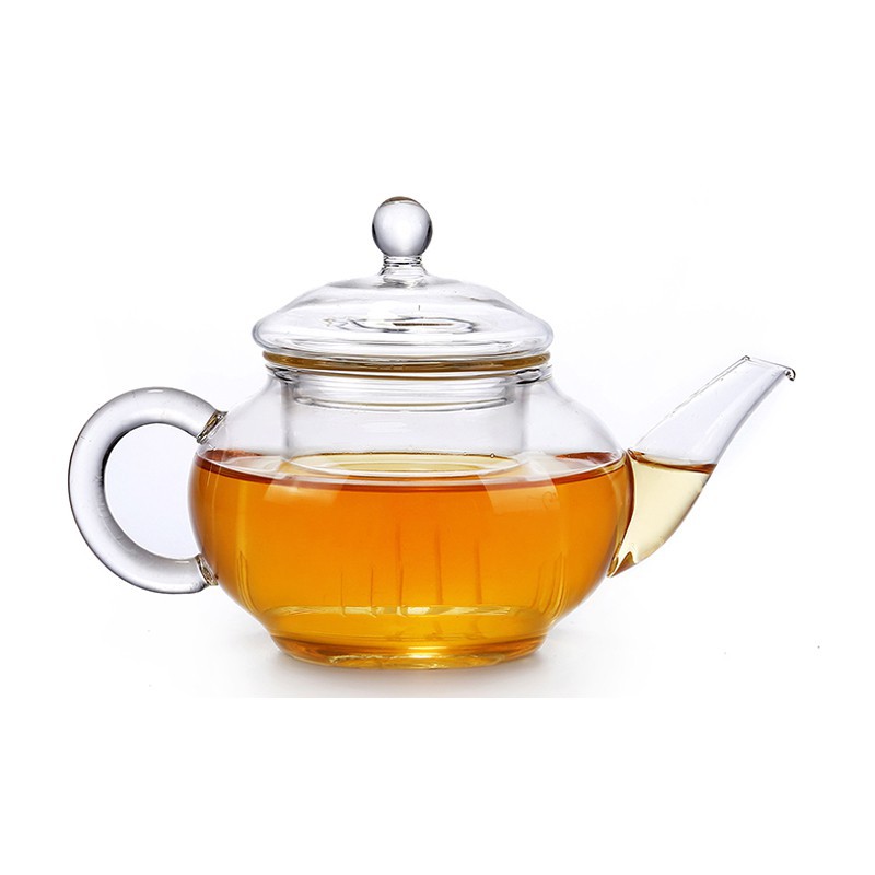 Fábrica al por mayor olla de seis personas con Gall hecho a mano olla de vidrio resistente al calor Flor de vidrio y hierba tetera transparente mini tetera LOGO