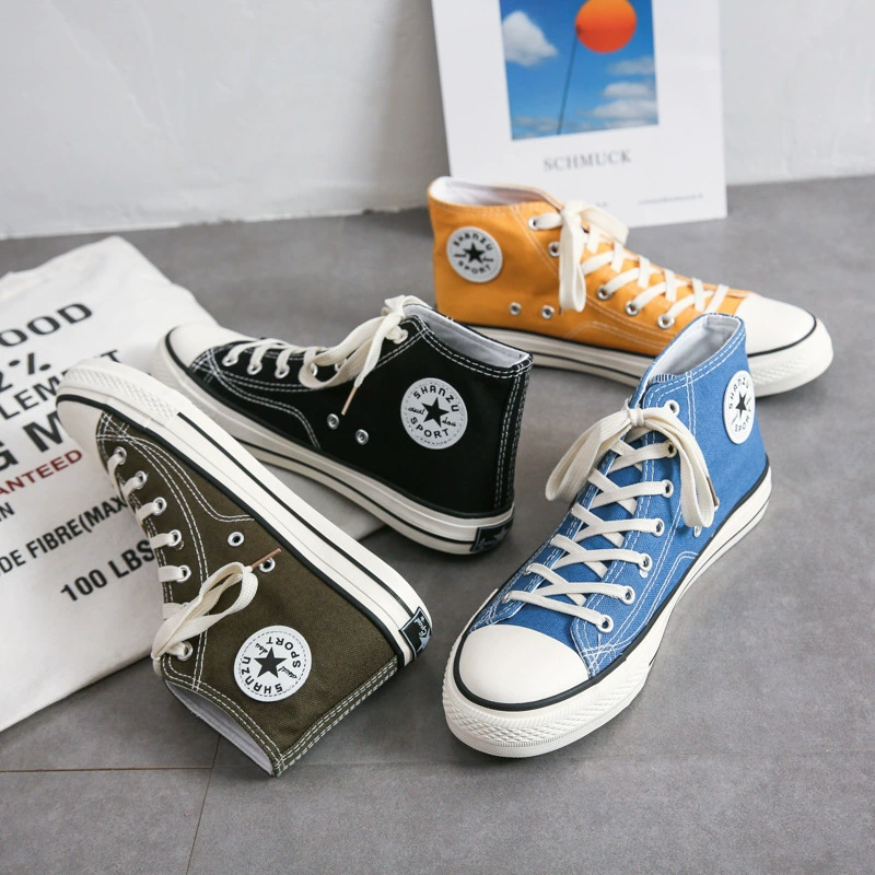 Парусиновая обувь 1970-х годов, мужская обувь с высоким берцем в Корейском стиле, Студенческая Тканевая обувь, модная обувь, классическая черная повседневная обувь для пар для мужчин