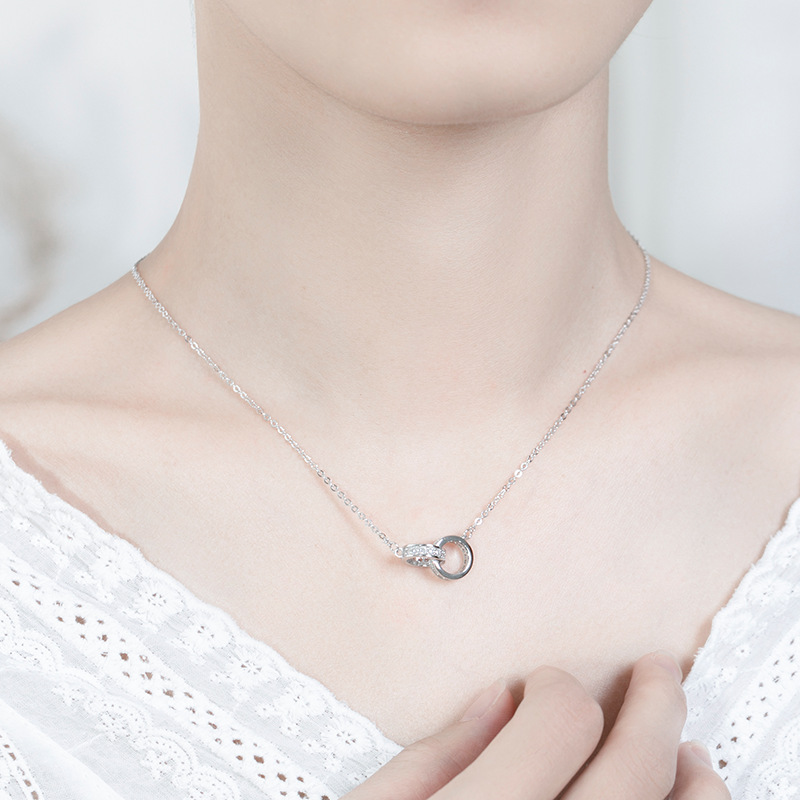 Wanying Jewelry Double Ring Circle Necklace S925 Sterling Silver Jewelry Personalized Gift Wholesale Light Luxury Accessories Double Ring Design