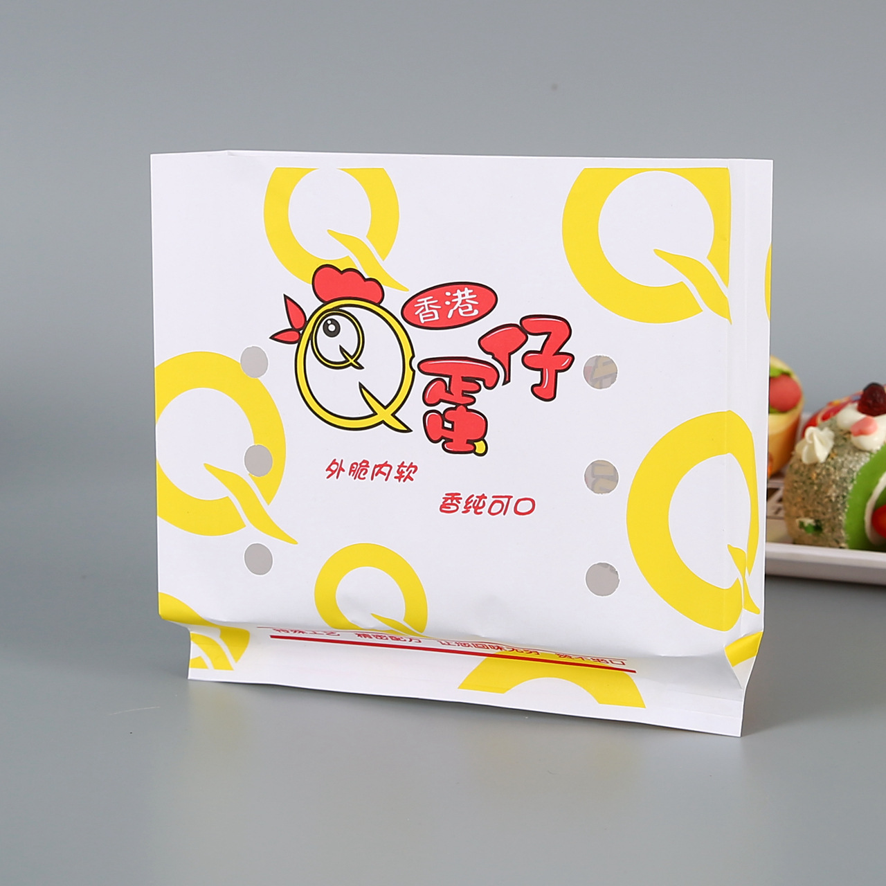 冲孔Q鸡蛋仔纸袋现货淋膜食品防油白纸袋一次性防油牛皮包装袋