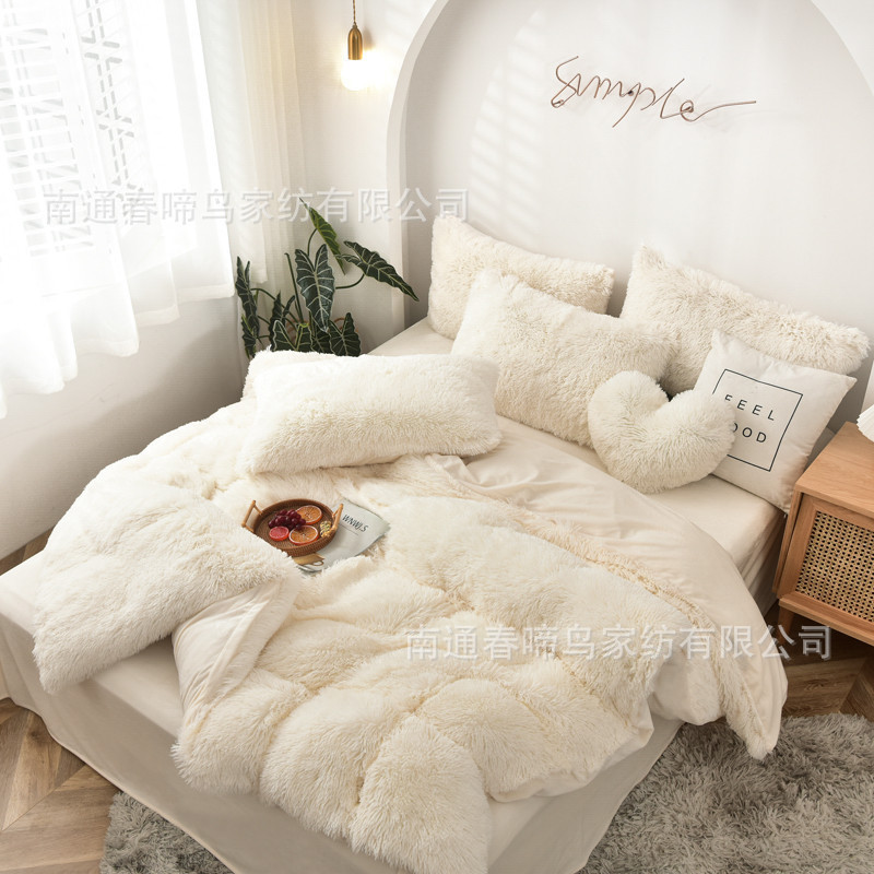 Cross-border mink velvet four-piece plush crystal velvet quilt cover double-sided padded winter flannel three-piece wholesale Cross-border mink velvet four-piece plush crystal velvet quilt cover double-sided padded winter flannel three-piece wholesale