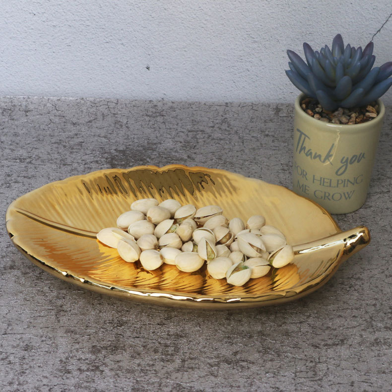 北欧简约创意雅致叶子造型陶瓷果盘收纳盘时尚优美造型叶子陶瓷盘