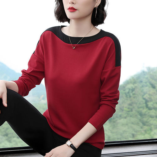 Women's Loose Long-Sleeve T-Shirt, Mother's Outfit for Autumn and Spring, Casual Under Shirt