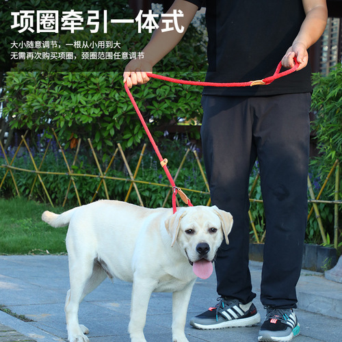 Hemp rope P chain traction dog walking explosion-proof punch can be tightened nylon P rope small, medium and large dog training integrated traction rope