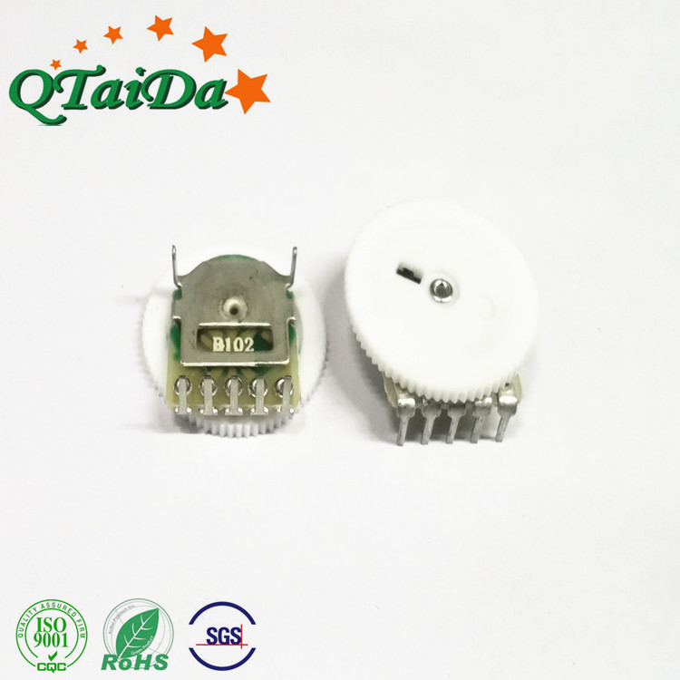 R10MM拨盘双联电位器拨轮拨盘电位器带开关B1K白色网吧耳机调声器