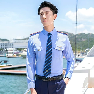 铁路学院衬衫男工装制服衬衫棉高铁动车肩章白物业管理保安工作服
