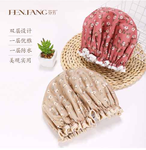 Cotton Cartoon Waterproof Shower Cap for Women Adult Double Print Bath Cute Color Denim Beauty Hat Washing Hair Cap Shower Hat