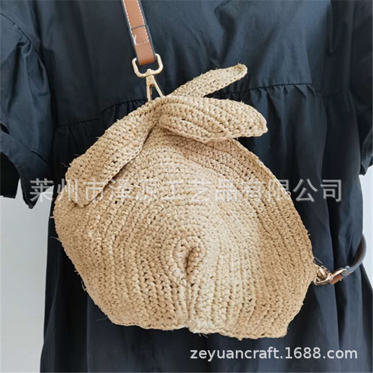 新款西班牙出口拉菲草可爱兔 单肩 斜跨包包