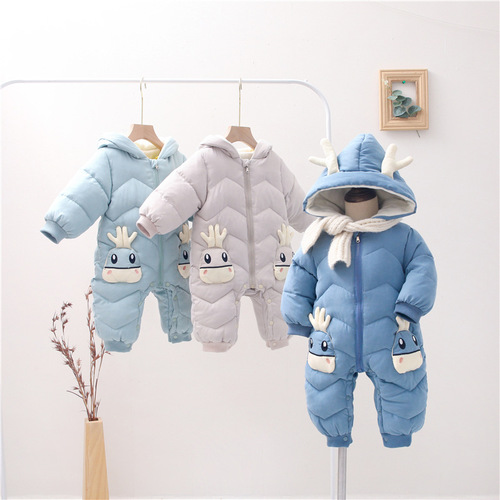 Infant jumpsuit in winter with velvet thick suit, baby climbing suit, girl newborn going out, Class A safety