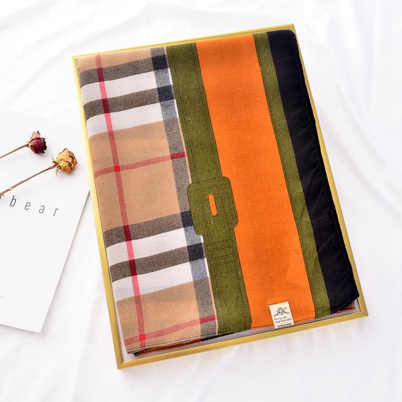 Bufanda de seda para mujer otoño e invierno cálido pañuelo a cuadros británico bufanda de estilo coreano bufanda de doble uso para mujer vacaciones verano protector solar toalla de playa chal