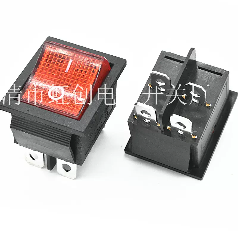 KCD4 4脚2档 16A大电流 船型开关 透明红盖 带灯 四脚 KCD4