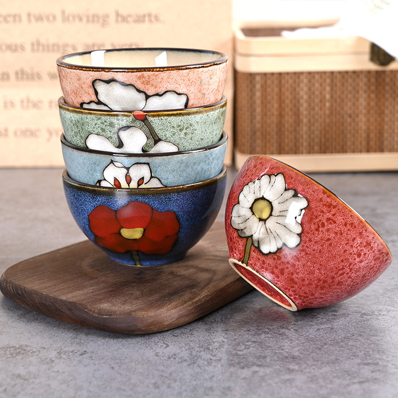 Cross-border Underglaze Color Hand-painted Kiln Glaze suit Ceramic Soup Bowl Creative Flower Rice Bowl Salah Bowl Soup Noodle Vegetable Bowl