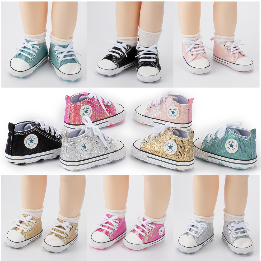 Zapatos de bebé transfronterizos nuevos zapatos de lona de lentejuelas zapatos de bebé de fondo suave zapatos de bebé