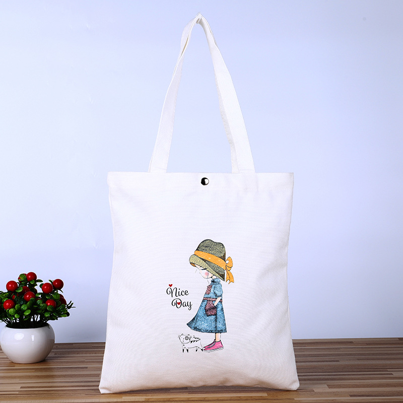 卡通漫画小女孩简约时尚帆布袋单肩便携折叠收纳棉布袋可定货手提