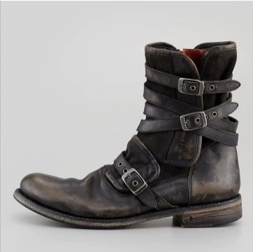 2021 Новый внешнеторговый трансграничный ремень с круглым носком и пряжкой сбоку на молнии на толстом каблуке повседневные мужские короткие сапоги больших размеров оптом