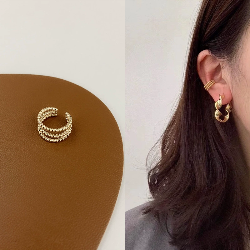 Универсальные ушные клипсы с цирконием, позолота 14K, бес piercing, легкий дизайн