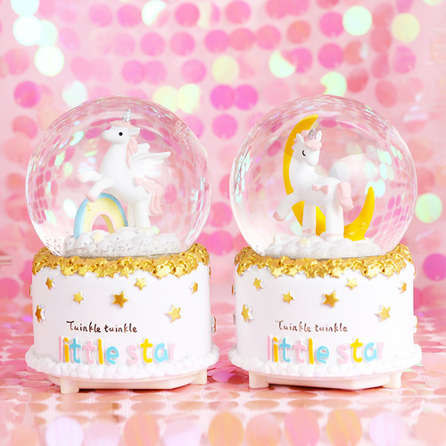 Fantasy Unicorn Crystal Ball Luminous Music Box Snowflake Music Box for Best Friends Chinese Valentine's Day Creative Gift Wholesale
