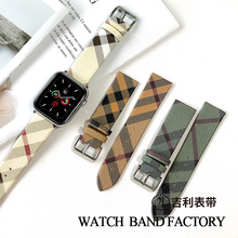 适用apple watch表带 时尚斜格纹表带 尖尾 PU格子男女智能手表带