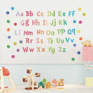 Foreign Trade Clearance Watercolor Polka Dot Uppercase and Lowercase English Letters Wall Stickers Kindergarten Kidsren's Room Self-Adhesive Wall Stickers