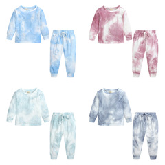 Girls' sportswear set autumn mother and daughter set Amazon new tie-dye print parent-child set stylish fashion two-piece set
