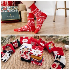 2023 Christmas Socks with Colorful Cotton, Red New Year Socks, Cartoon Animal Design, 3D Ears, Large Cotton, Autumn/Winter Cute Women's Socks