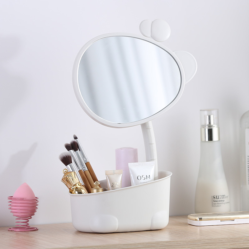 Espejo giratorio con caja de almacenamiento dormitorio HD espejo escritorio jirafa almacenamiento espejo cosmético
