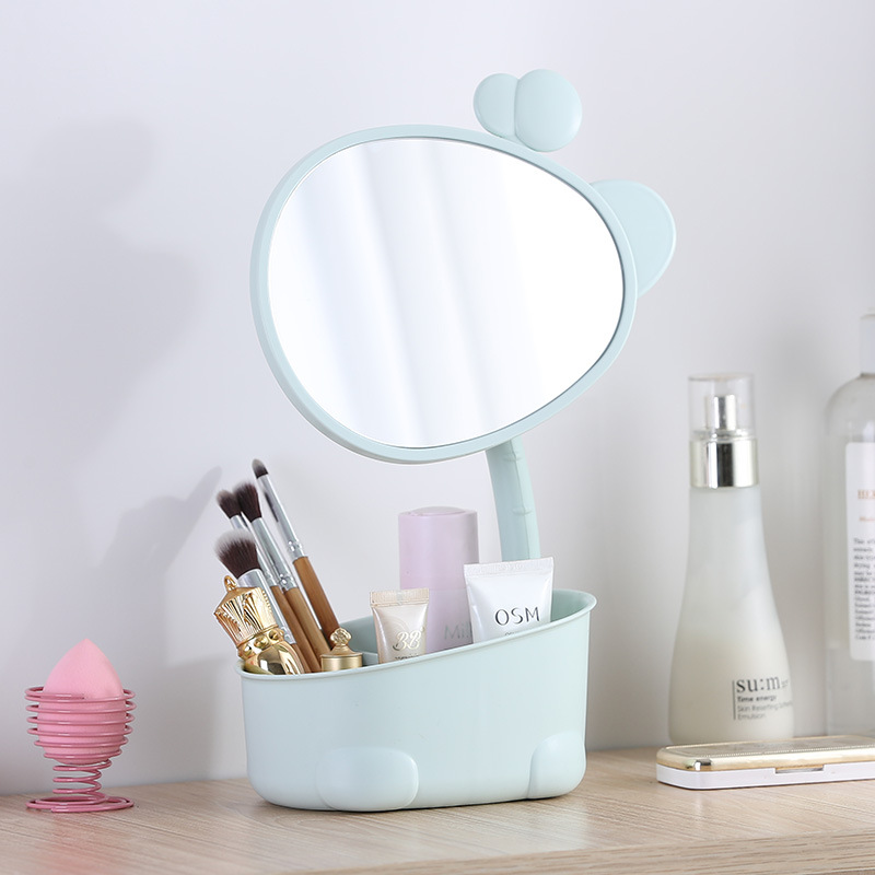 Espejo giratorio con caja de almacenamiento dormitorio HD espejo escritorio jirafa almacenamiento espejo cosmético