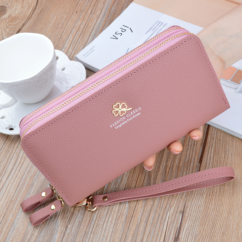 New women's purse women's long double zipper handbag fashion lychee pattern large capacity double-layer wallet mobile phone bag