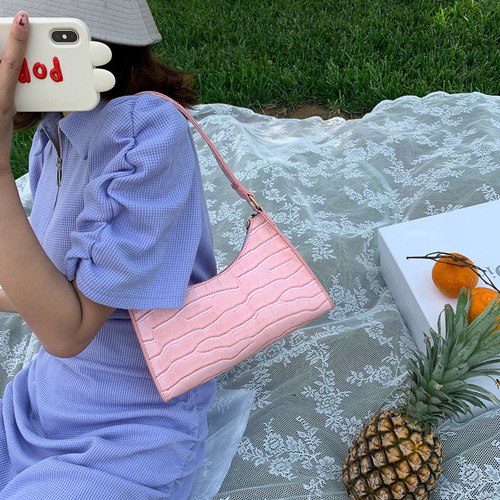2025 Fashionable Underarm Bag for Women, Korean-Style Fresh Design, Croc-Textured Shoulder Bag, Handbag