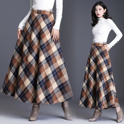 In-Stock Vintage Plaid Woolen Midi Skirt for Women, Autumn and Winter High-Waisted A-Line Skirt, Thickened Woolen Long Skirt In-Stock Vintage Plaid Woolen Midi Skirt for Women, Autumn and Winter High-Waisted A-Line Skirt, Thickened Woolen Long Skirt