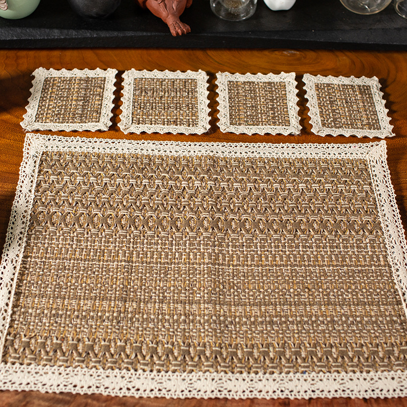 Acabado placemat cáñamo 01 Set (1 grande + 4 pequeño)