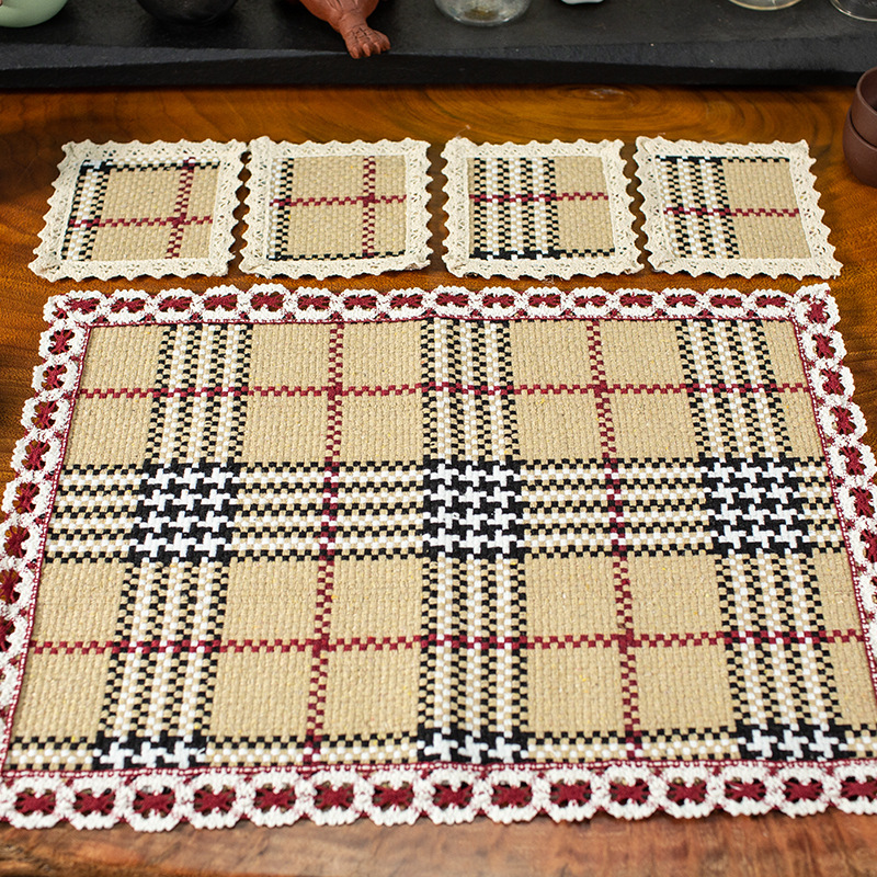 Acabado de cáñamo placemat 03 Set (1 grande + 4 pequeño)
