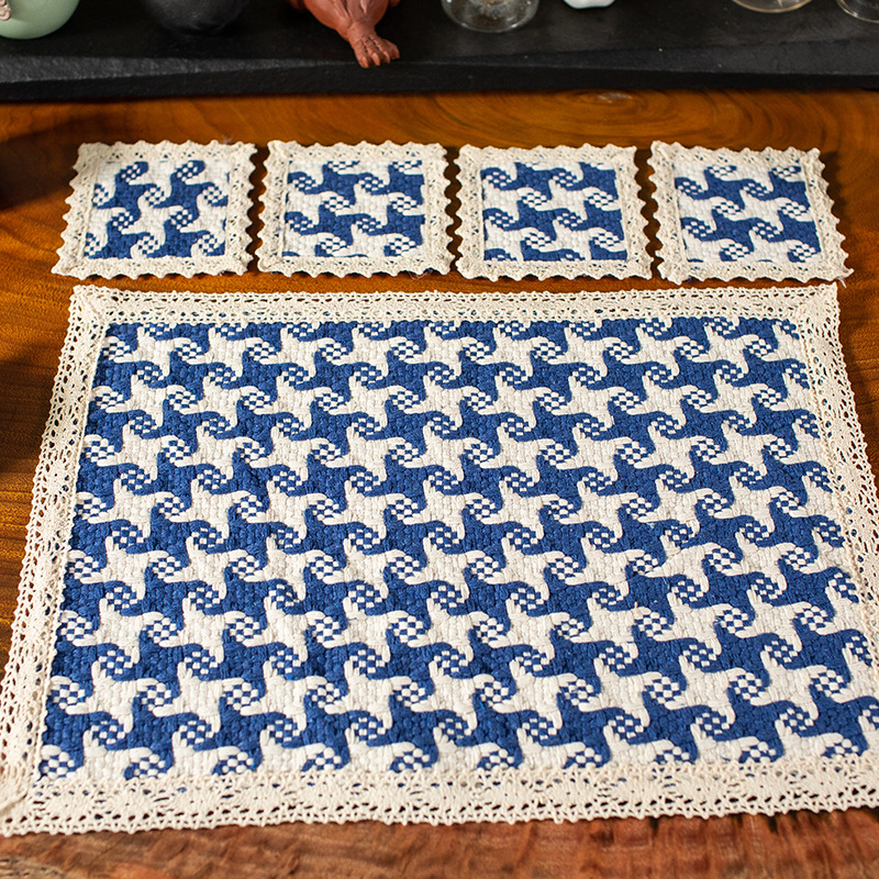 12 juegos de placemats de cáñamo terminados (1 grande + 4 pequeños)