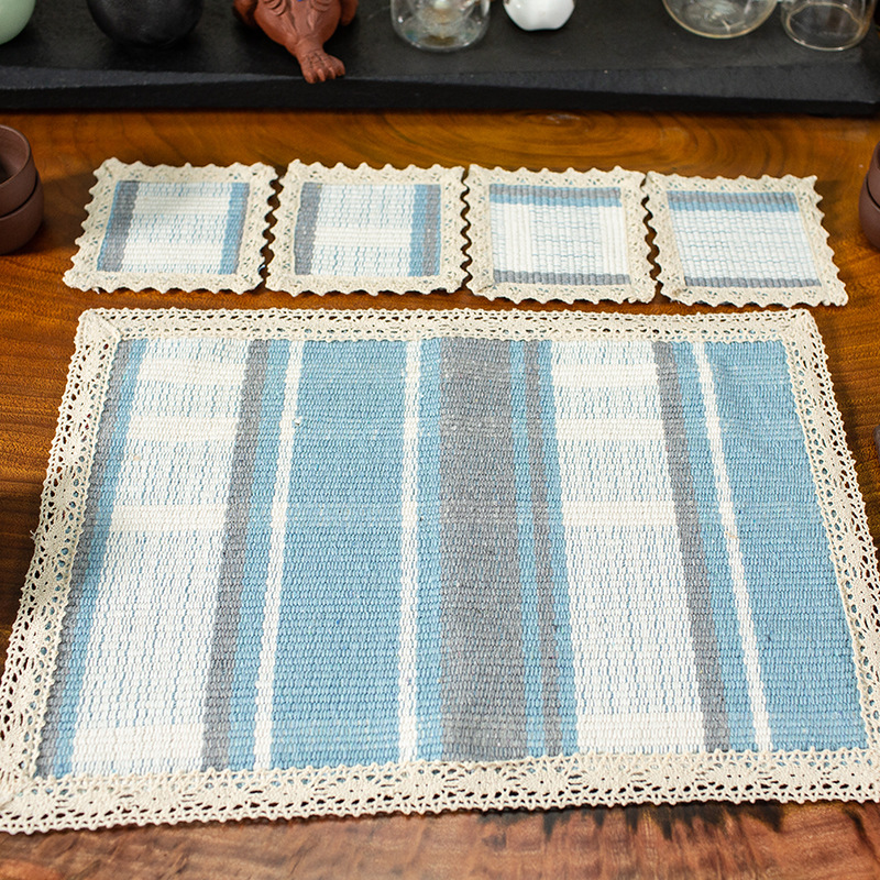 14 juegos de manteles de cáñamo terminados (1 grande + 4 pequeños)