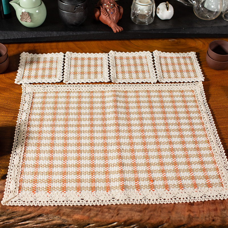 17 juegos de manteles de cáñamo terminados (1 grande + 4 pequeños)