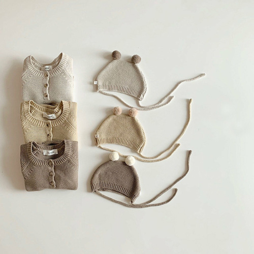 Korean version of ins newborn baby autumn knitted jumpsuit for male and female babies cute little hat bag fart crawling suit sweater