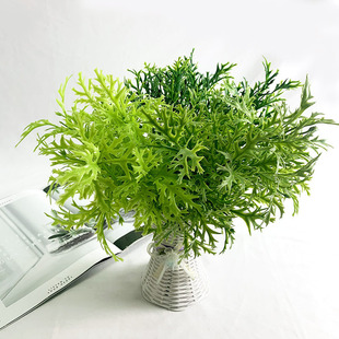 Simulation green plant wall with tropical plant waterweed to decorate the beam of 5 fork Ai leaf grass green scenery decorative plastic grass