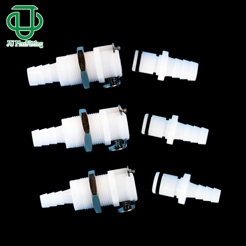 集优L系列大通径外牙穿板单向截止公母对接POM塑料精密快速接头