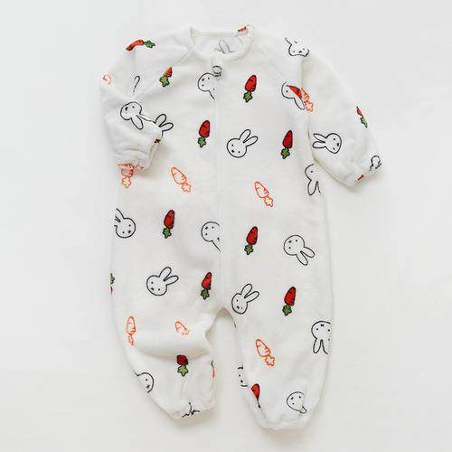 Baby sleeping bag, children's autumn and winter thickened flannel one-piece pajamas, new coral velvet baby split-leg anti-kicking quilt