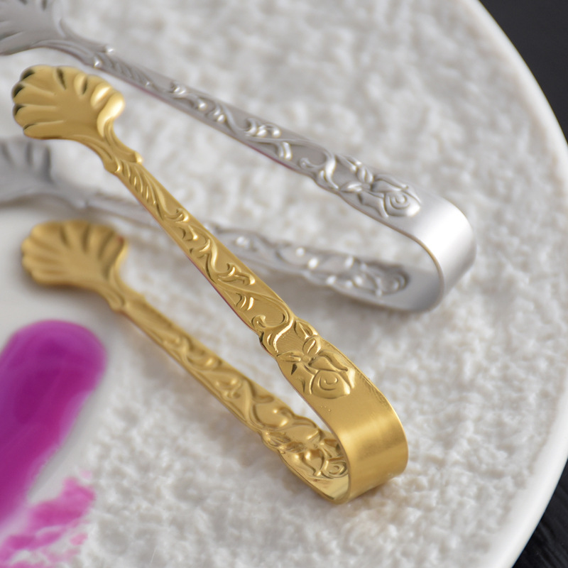 Clip de cubo de hielo rosa en relieve de estilo americano Clip de comida de cubo de café pequeño de acero inoxidable 304 de estilo europeo